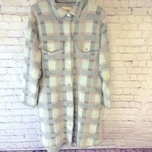 Anthropologie Pilcro Eliza Cream Plaid Sweater Longline Jacket Coat Shacket L